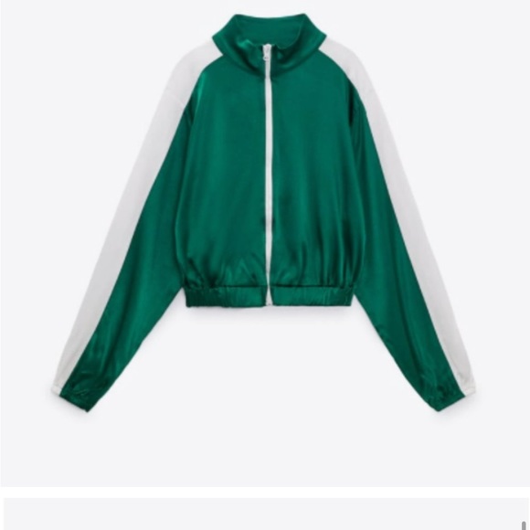 Satin like green track suit Zara with white piping - Picture 7 of 14